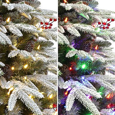 PULEO INTERNATIONAL 7.5-ft. Pre-Lit Flock Halifax Fir Artificial Christmas Tree
