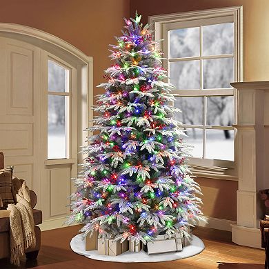 PULEO INTERNATIONAL 7.5-ft. Pre-Lit Flock Halifax Fir Artificial Christmas Tree