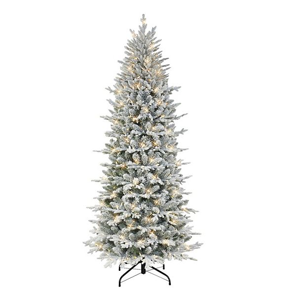 Puleo International 7.5-ft. Pre-Lit Slim Flocked Northern Fir ...