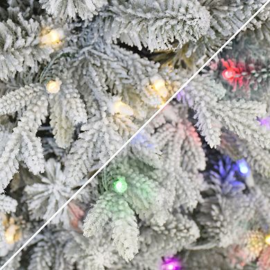 PULEO INTERNATIONAL 7.5-ft. Pre-Lit Slim Flocked Northern Fir Artificial Christmas Tree