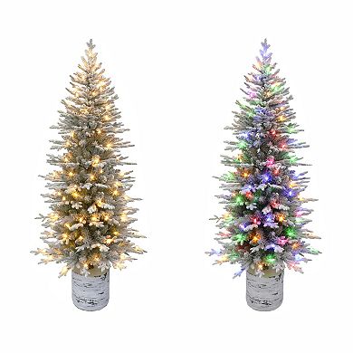PULEO INTERNATIONAL 6-ft. Pre-Lit Potted Flocked Arctic Fir Pencil Artificial Christmas Tree