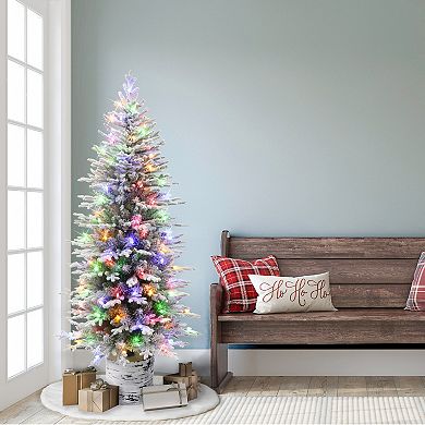 PULEO INTERNATIONAL 6-ft. Pre-Lit Potted Flocked Arctic Fir Pencil Artificial Christmas Tree