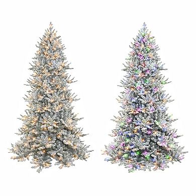 Puleo International 7.5-ft. Pre-Lit Flocked Royal Majestic Douglas Fir Downswept Artificial Christmas Tree