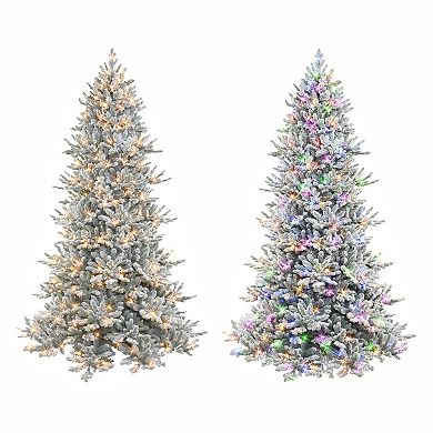 PULEO INTERNATIONAL 7.5-ft. Pre-Lit Flocked Royal Majestic Douglas Fir Downswept Artificial Christmas Tree