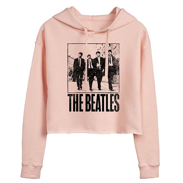 Juniors' The Beatles Group Pose & Logo Cropped Graphic Hoodie