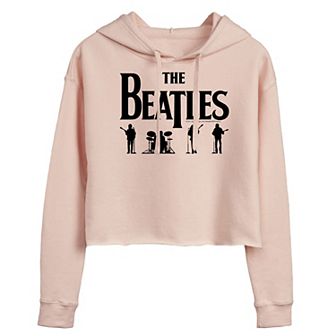 Juniors' The Beatles Black Group Outline Cropped Graphic Hoodie