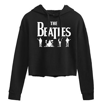 Juniors' The Beatles White Group Outline Cropped Graphic Hoodie