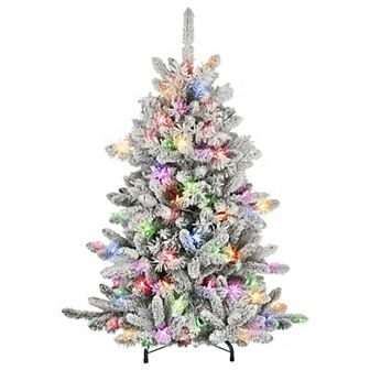PULEO INTERNATIONAL 4.5-ft. Pre-Lit Flocked ‎Bennington Fir Artificial Christmas Tree