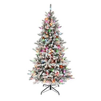 PULEO INTERNATIONAL 6.5-ft. Pre-Lit Flocked ‎Bennington Fir Artificial Christmas Tree