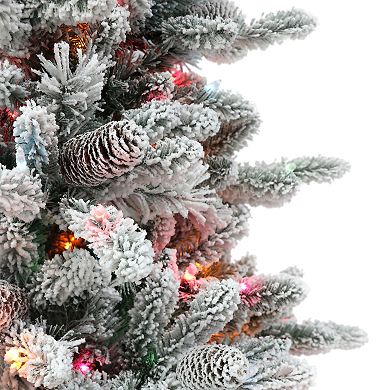 PULEO INTERNATIONAL 6.5-ft. Pre-Lit Flocked ‎Bennington Fir Artificial Christmas Tree