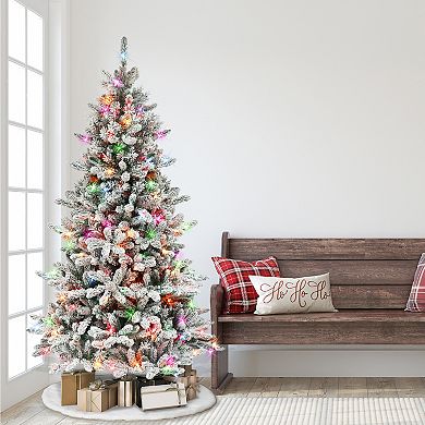 PULEO INTERNATIONAL 6.5-ft. Pre-Lit Flocked ‎Bennington Fir Artificial Christmas Tree