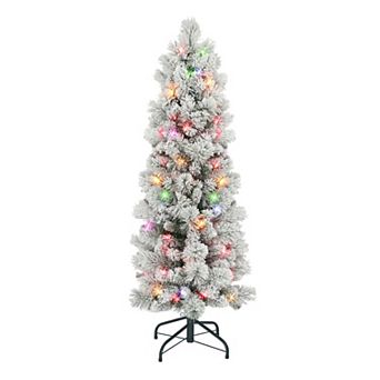 PULEO INTERNATIONAL 4.5-ft. Multi-Color Pre-Lit Flocked Portland Pine Pencil Artificial Christmas Tree