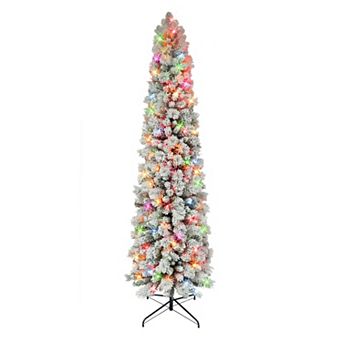 PULEO INTERNATIONAL 6.5-ft. Pre-Lit Flocked Portland Pine Pencil Artificial Christmas Tree