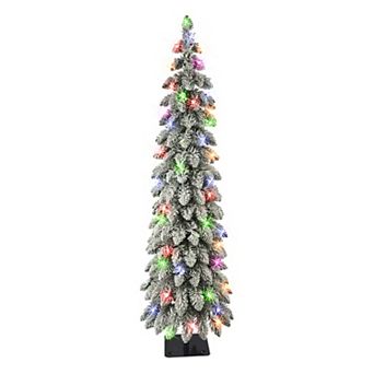 PULEO INTERNATIONAL 4-ft. Pre-Lit Flocked Alpine Pencil Artificial Christmas Tree