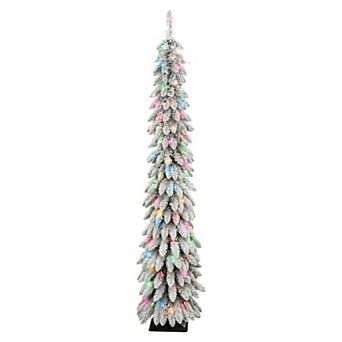 PULEO INTERNATIONAL 6-ft. Pre-Lit Flocked Alpine Pencil Artificial Christmas Tree