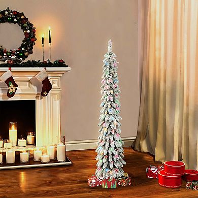PULEO INTERNATIONAL 6-ft. Pre-Lit Flocked Alpine Pencil Artificial Christmas Tree