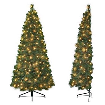 PULEO INTERNATIONAL 6.5-ft. Pre-Lit Wall Half Artificial Christmas Tree
