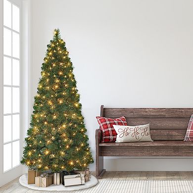 PULEO INTERNATIONAL 6.5-ft. Pre-Lit Wall Half Artificial Christmas Tree