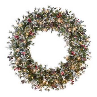 PULEO INTERNATIONAL 48 in Pre-Lit Glittery Pine Cones & Berries Artificial Christmas Wreath