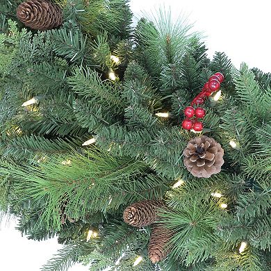 PULEO INTERNATIONAL Pre-Lit Rocky Mountain Spruce Artificial Christmas Wreath