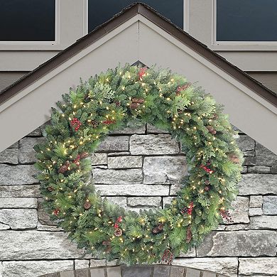 PULEO INTERNATIONAL Pre-Lit Rocky Mountain Spruce Artificial Christmas Wreath