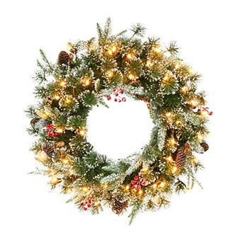 PULEO INTERNATIONAL 32 in Pre-lit Glittery Pine Cones & Berries Artificial Christmas Wreath