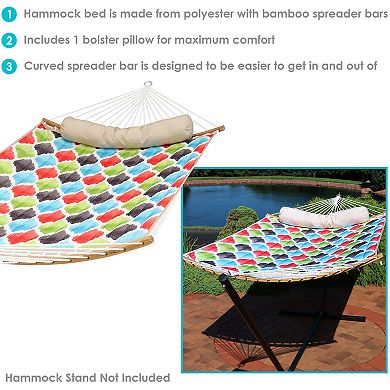 Sunnydaze 2-Person Quilted Hammock with Curved Spreader Bar - Multi-Color