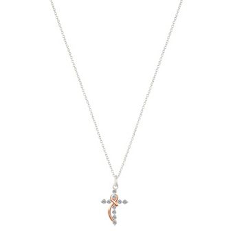 Brilliance Brass and 14K Gold Plated Cross Pendant Necklace
