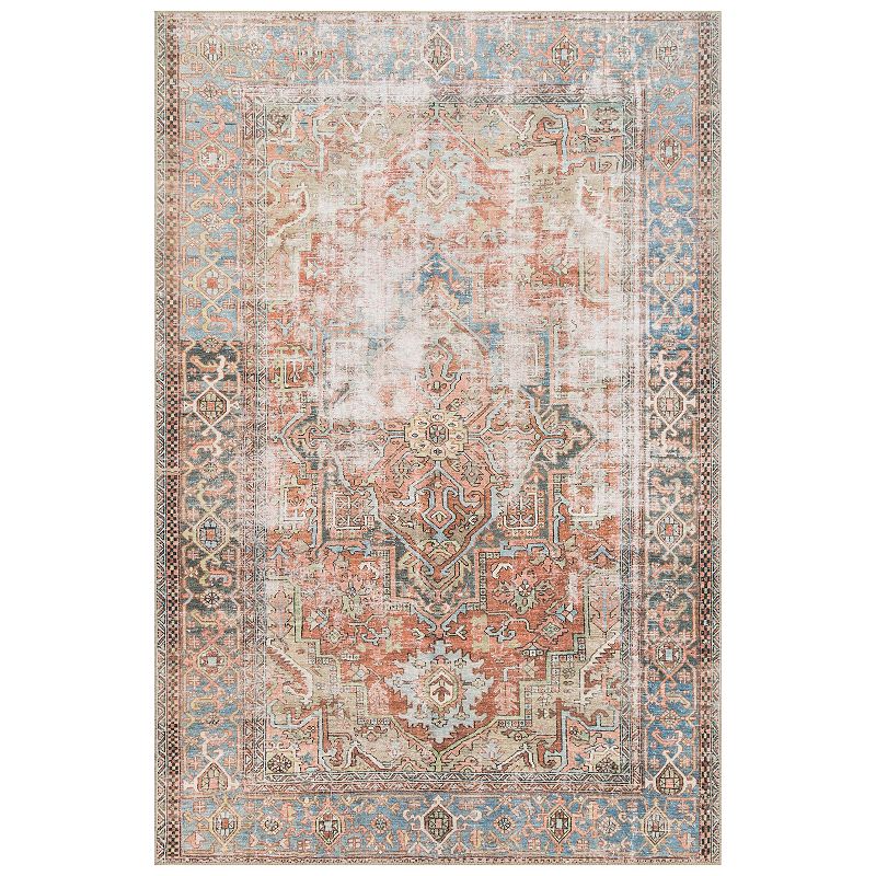 Loloi II Loren Collection LQ-15 Terracotta / Sky Oriental Area Rug 7 -6  x 9 -6