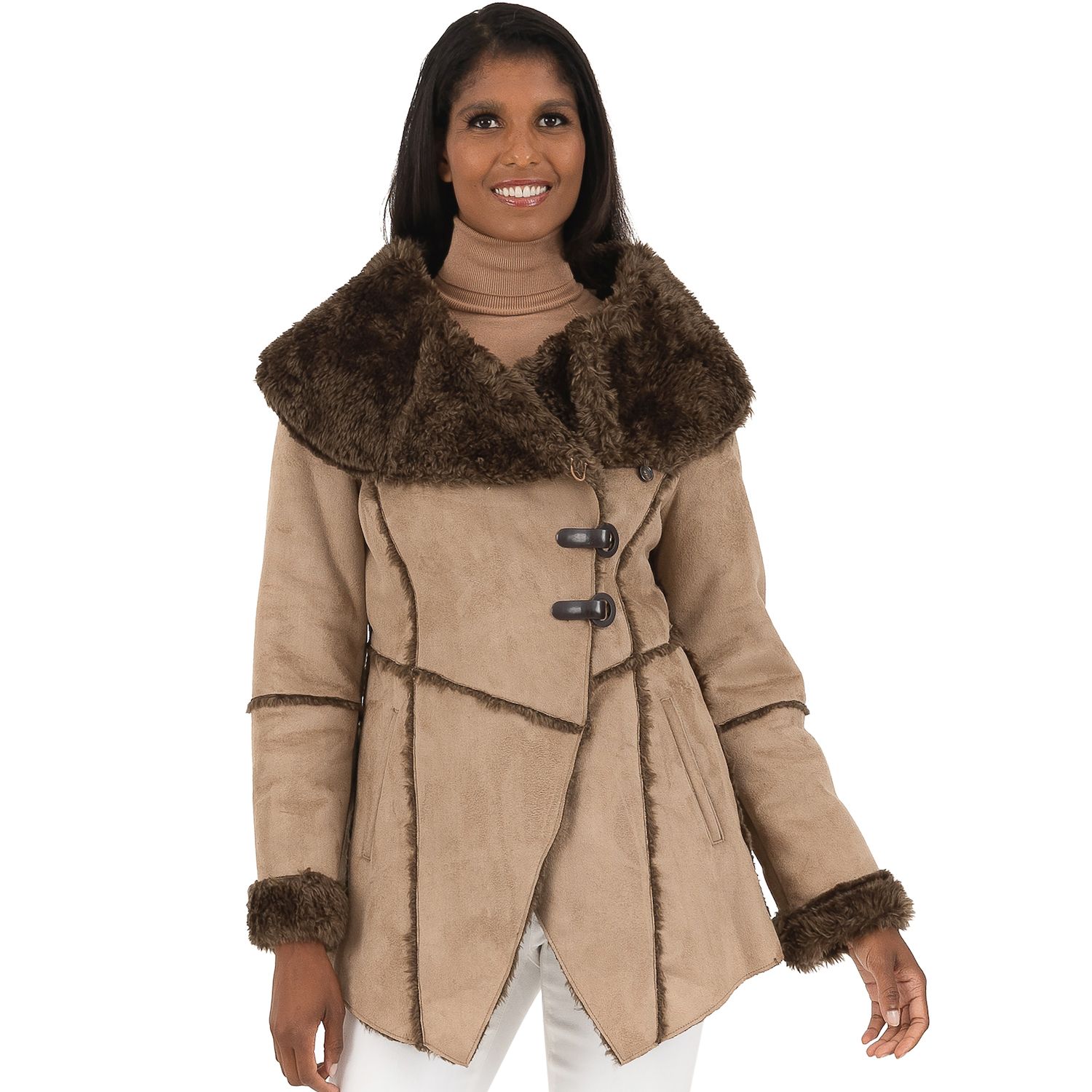 Sebby faux fur notch collar clearance jacket