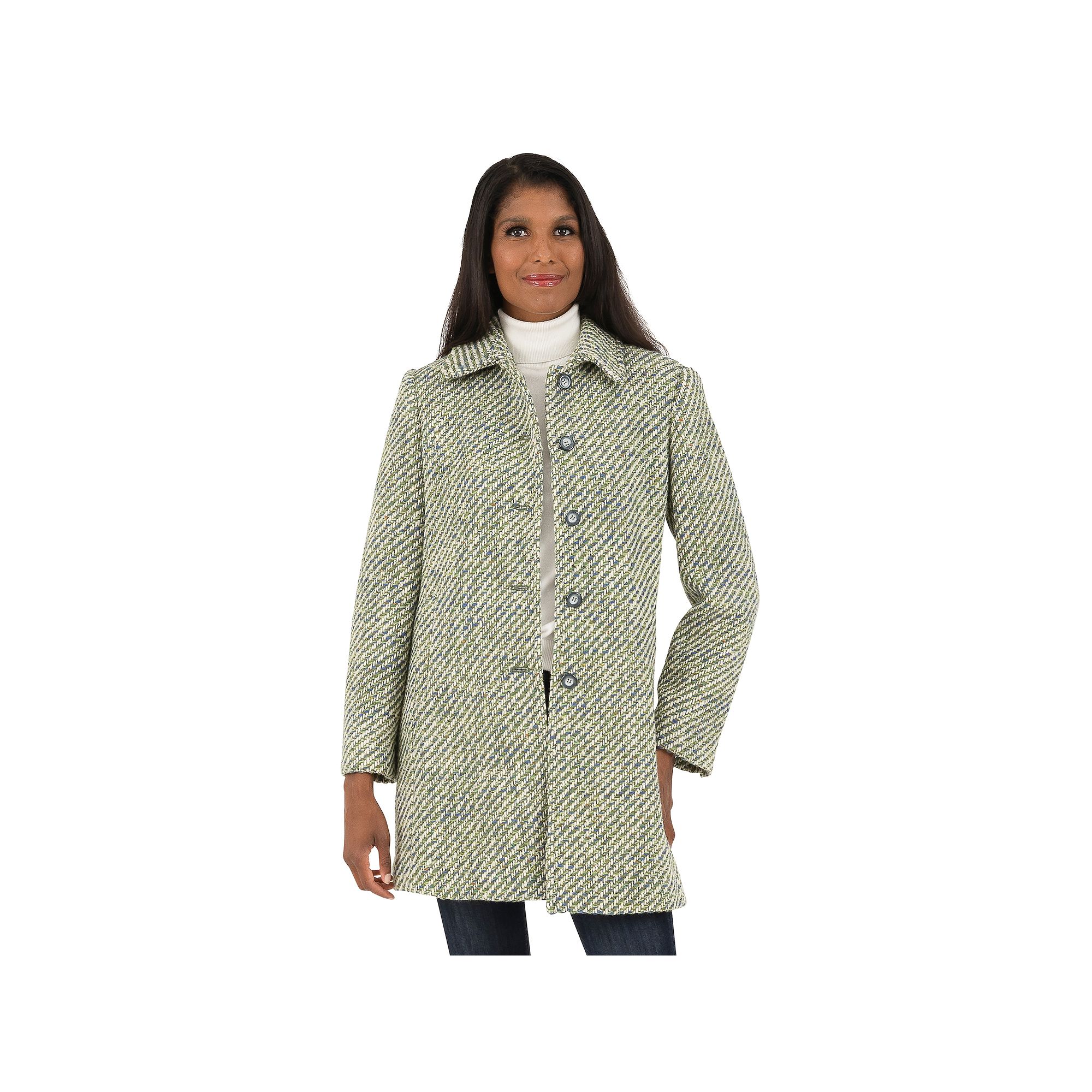 Womens Fleet Street Herringbone Wool-Blend Boucle Coat, Size: 10, Green