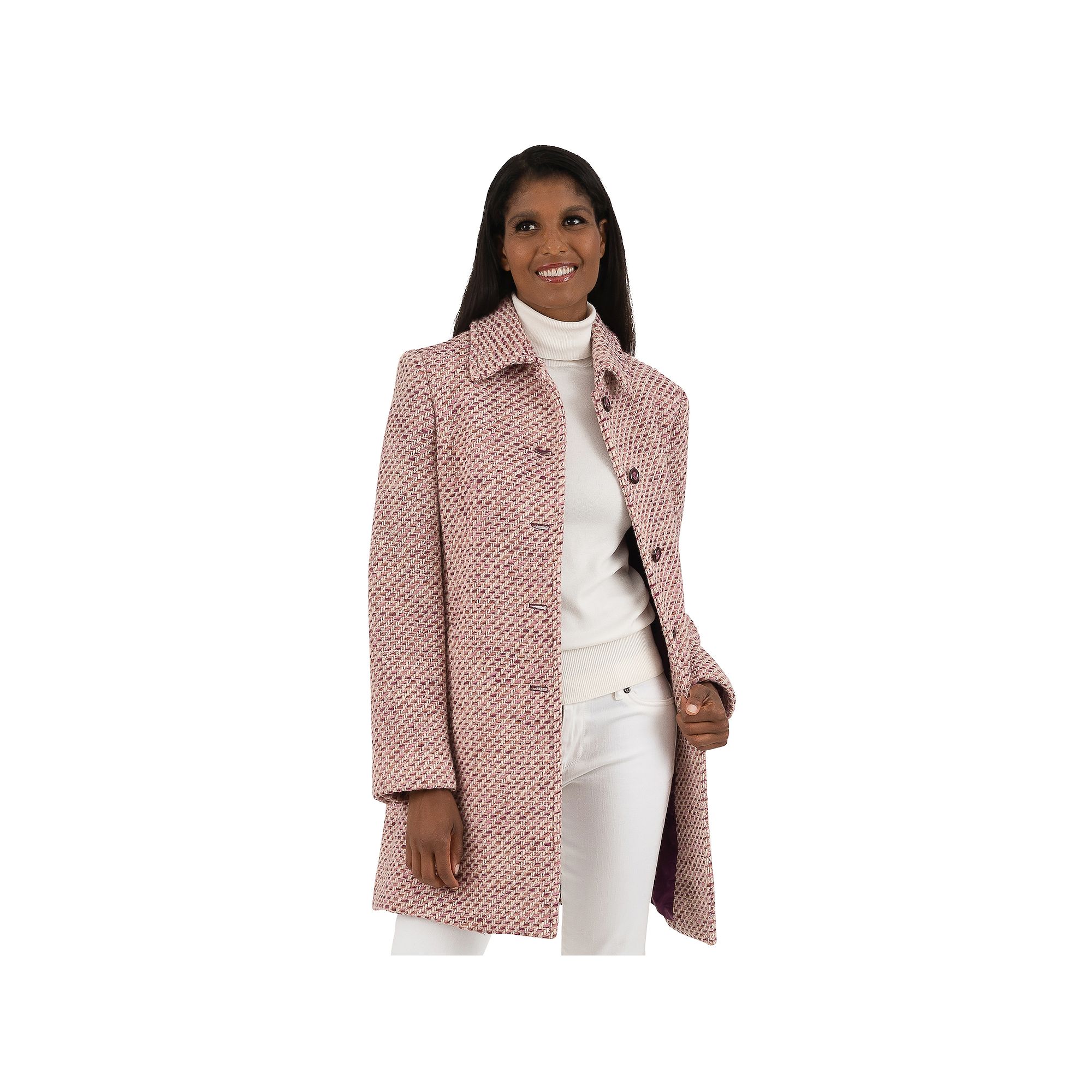 Womens Fleet Street Herringbone Wool-Blend Boucle Coat, Size: 12, Raspberr