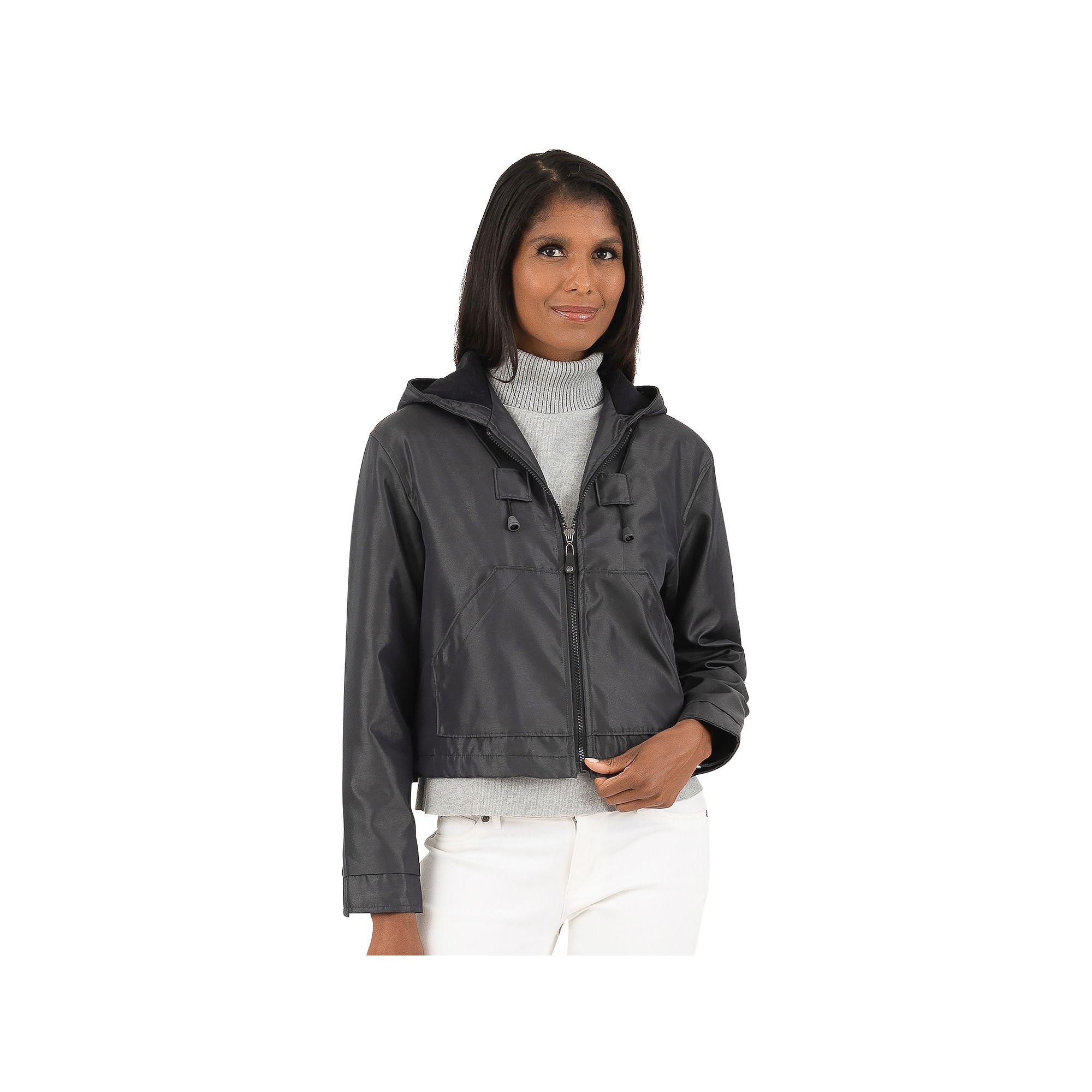 Womens Fleet Street Hooded Crop Jacket, Size: Large, Green