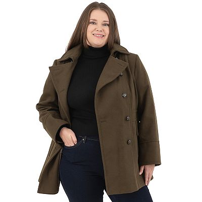 Plus Size Fleet Street Hooded Wool Blend Peacoat