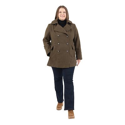 Plus Size Fleet Street Hooded Wool Blend Peacoat