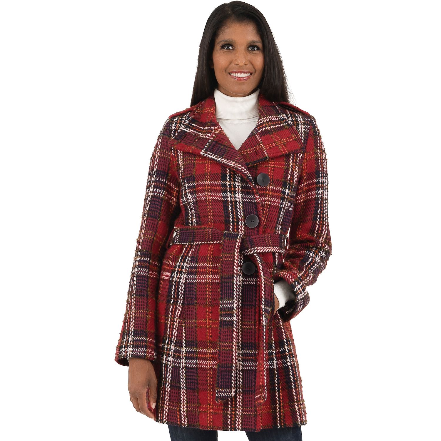 Maternity Tartan Plaid Long-sleeve Belted Coat