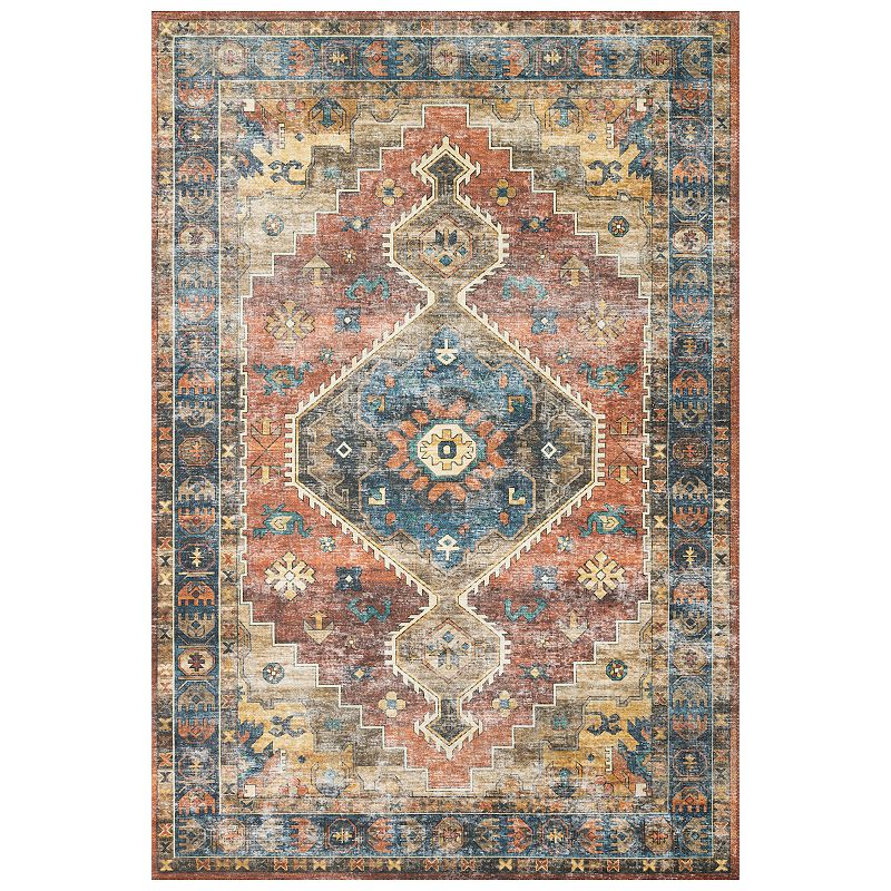 Loloi II Skye Rust Blue Accent or Area Rug, Multicolor, 6Ft Rnd