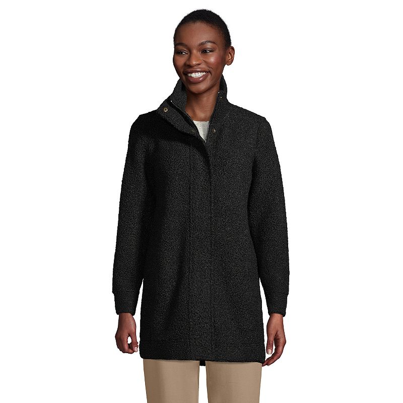 Petite Lands End Boucle Fleece Coat, Womens, Size: XS Petite, Black