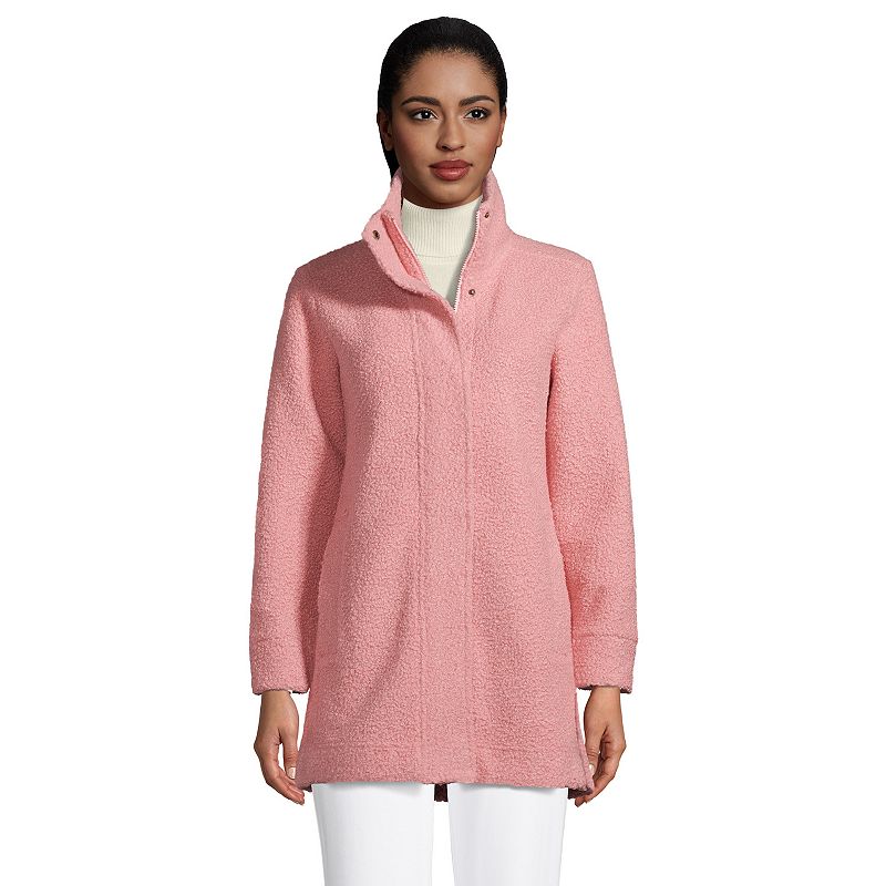 Petite Lands End Boucle Fleece Coat, Womens, Size: Small Petite, Pink