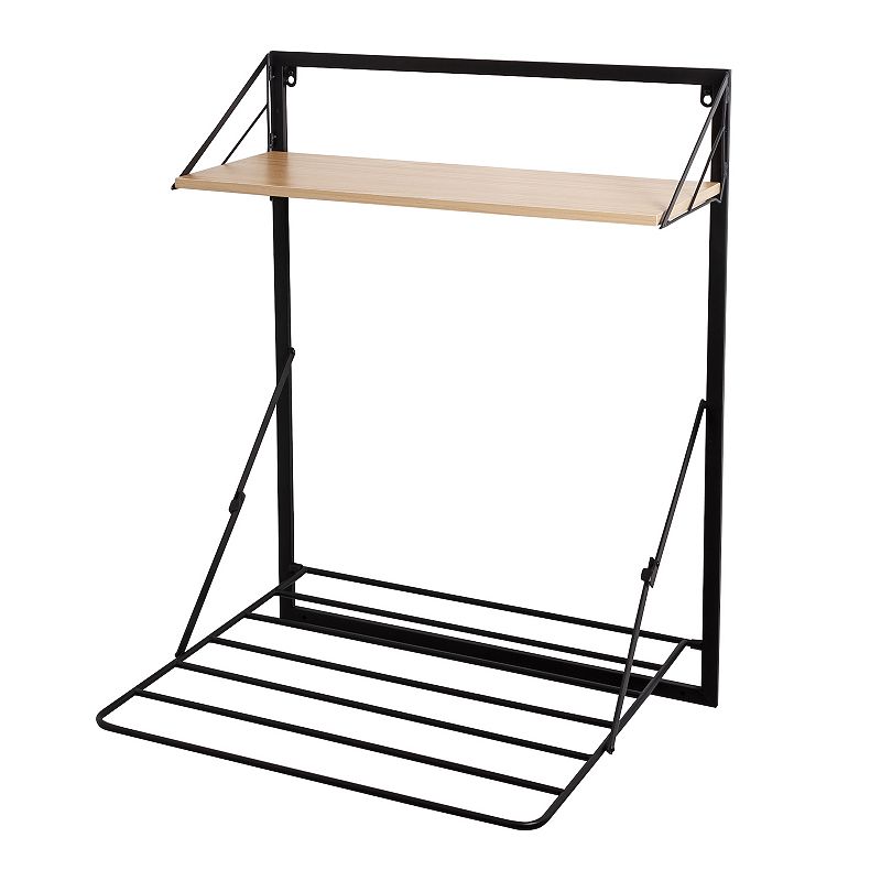 Honey-Can-Do Wall-Mounted Drying Rack with Shelf for Small Laundry Room, Bl