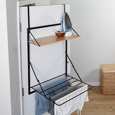 Honey-Can-Do Wall-Mounted Drying Rack with Shelf for Small Laundry Room