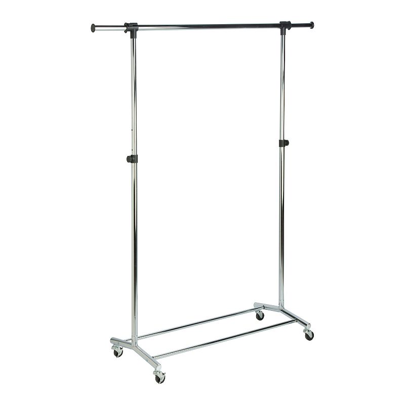 Honey-Can-Do Adjustable Rolling Chrome Clothes & Garment Rack, Grey