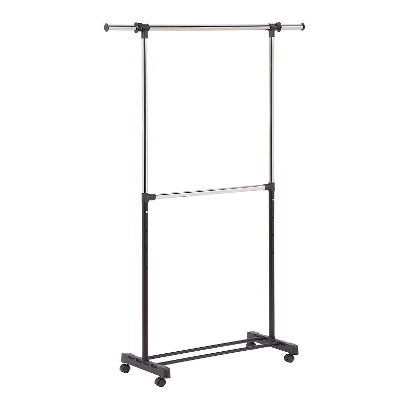 Honey-Can-Do Adjustable Rolling Metal Double Clothes Rack, Grey
