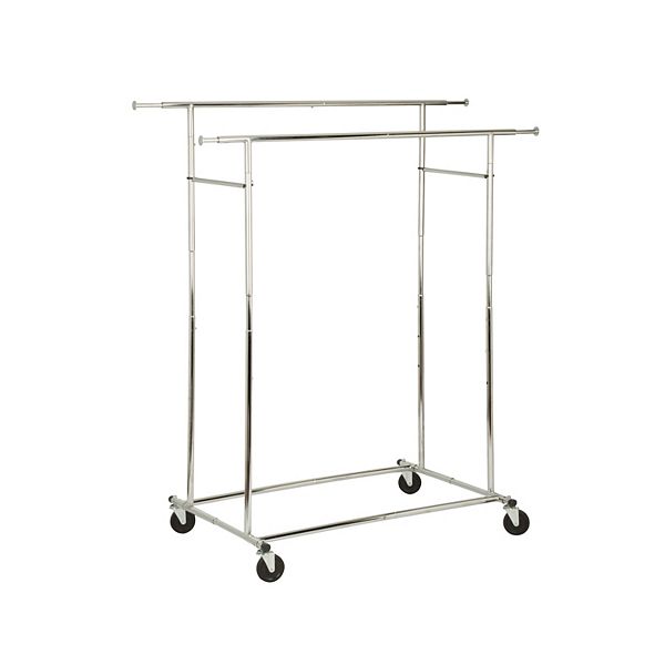 HoneyCanDo Dual Bar Adjustable Rolling Chrome Garment Rack