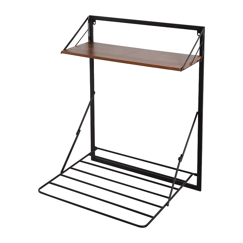 Honey-Can-Do Collapsible Wall-Mounted Laundry Drying Rack with Shelf, Black