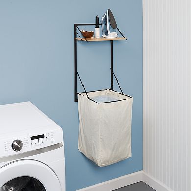 Honey-Can-Do Collapsible Wall-Mounted Clothes Hamper with Canvas Laundry Bag & Wood Shelf