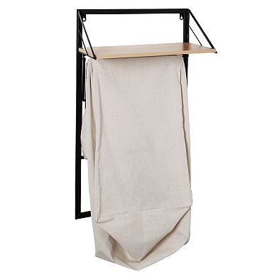 Honey-Can-Do Collapsible Wall-Mounted Clothes Hamper with Canvas Laundry Bag & Wood Shelf