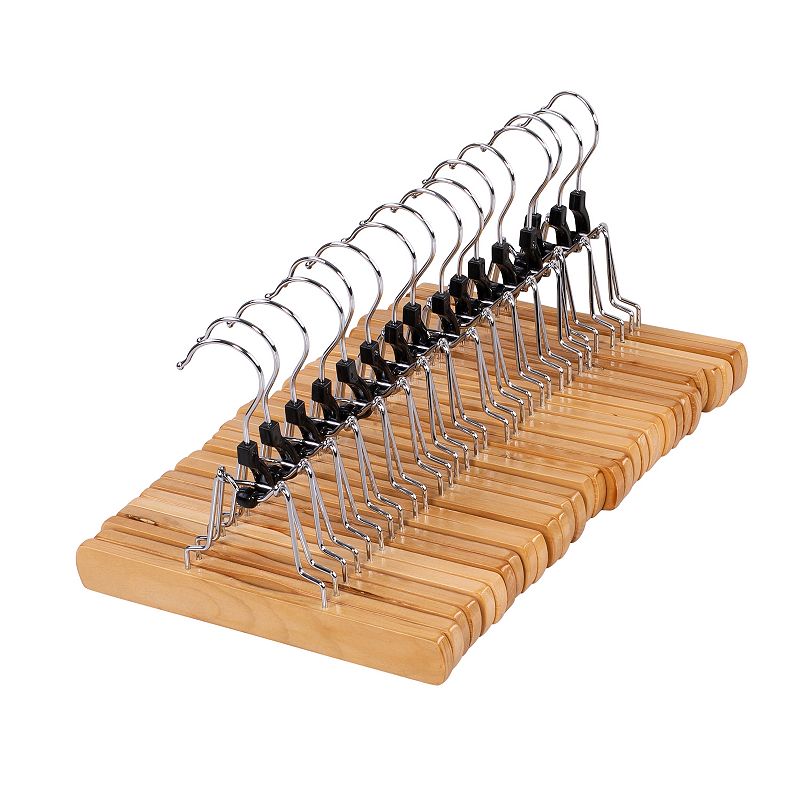 Honey-Can-Do Wooden Maple Clamp Pants Hangers 16-Pack Set, Beig/Green