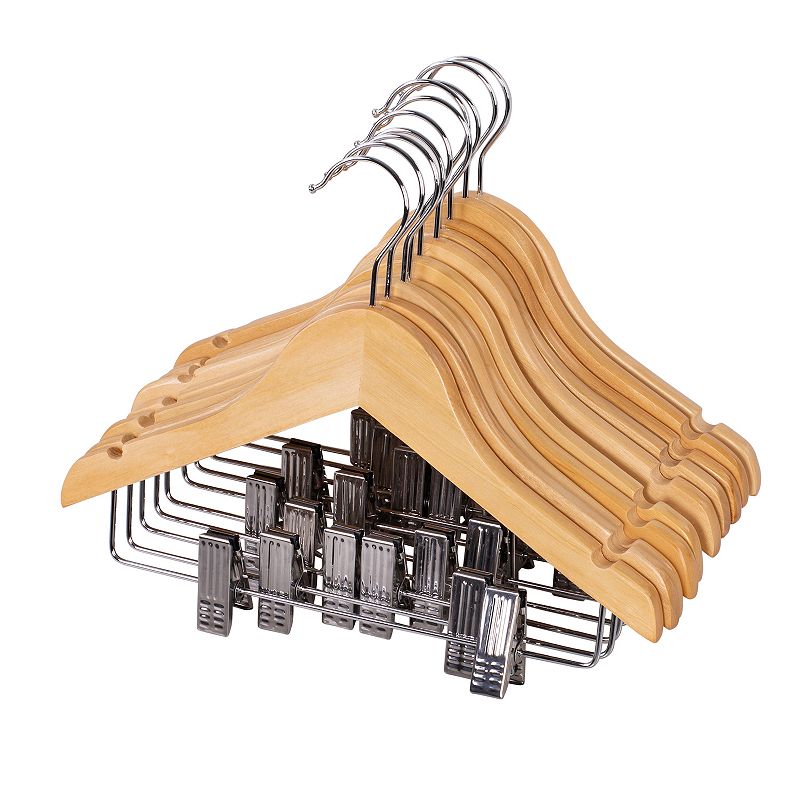 Honey-Can-Do Kids Wood Hangers with Clips 10-Pack Set, Beig/Green