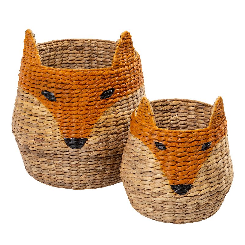 Honey-Can-Do 2-Piece Fox-Shaped Storage Basket Set, Beig/Green, ORGANIZER